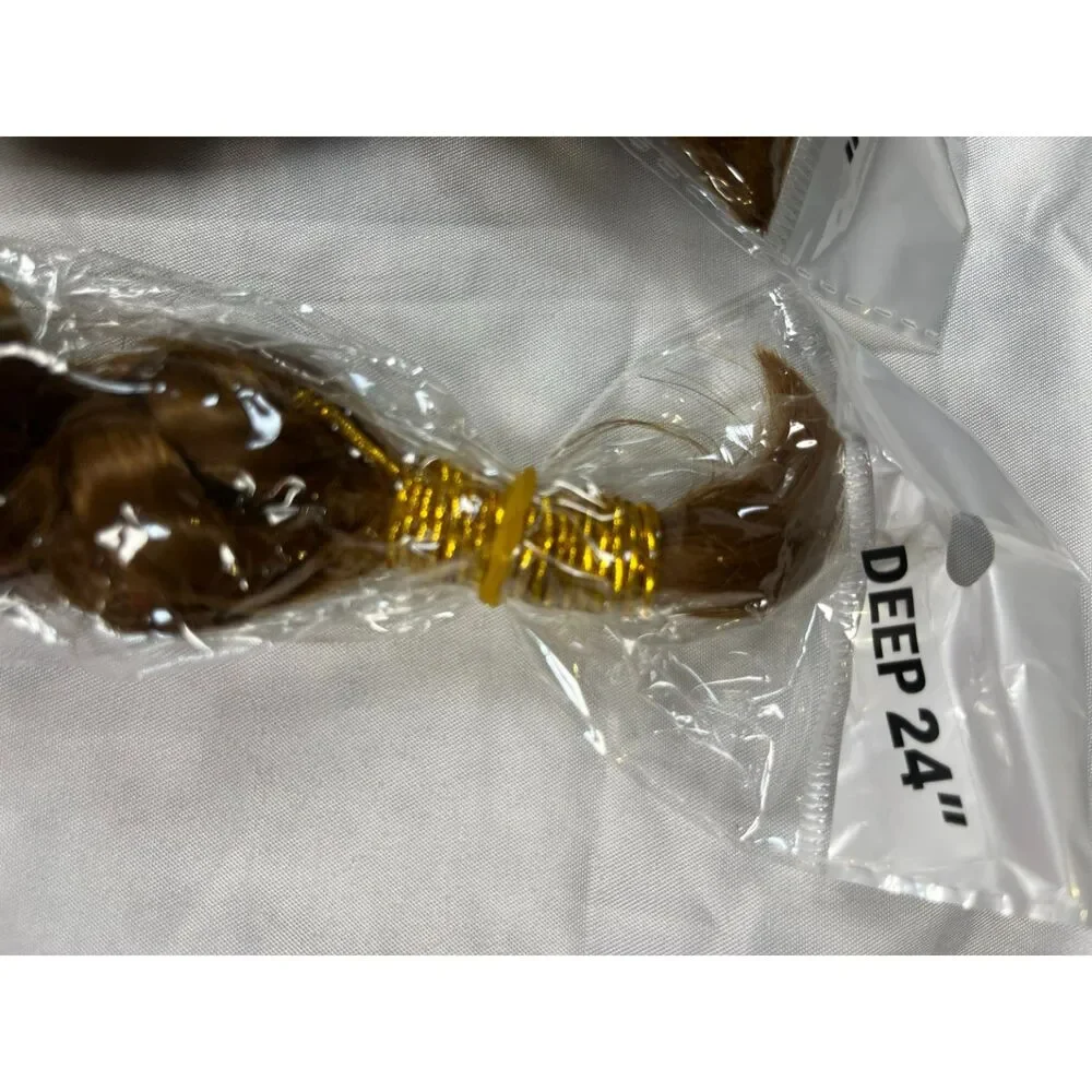MeaQiiey #30 Light Brown Human Braiding Hair Deep Wave 24